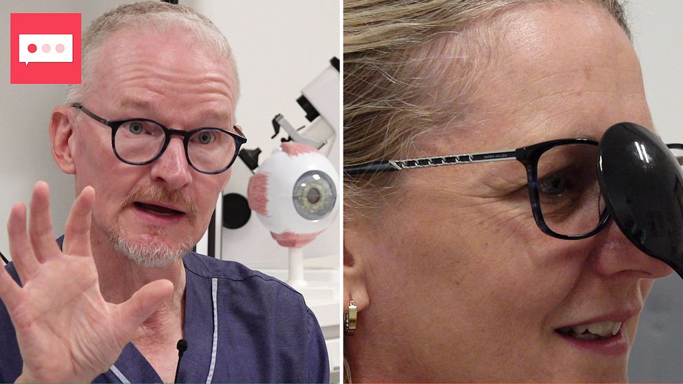Forskaren Jan Johansson och en patient som får sina ögon undersökta.