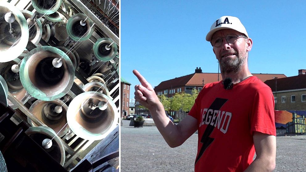 Musikern Joacim Müllo hör klockspelets melodi från Fredrikskyrkan i Karlskrona.