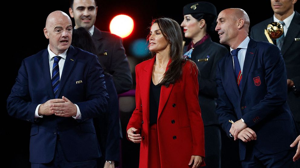 Gianni Infantino, Spaniens drottning Letizia och Luis Rubiales.