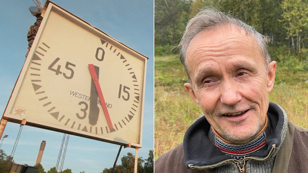 till vänster matchur som visar halvlek; till höger Håkan Jonsson