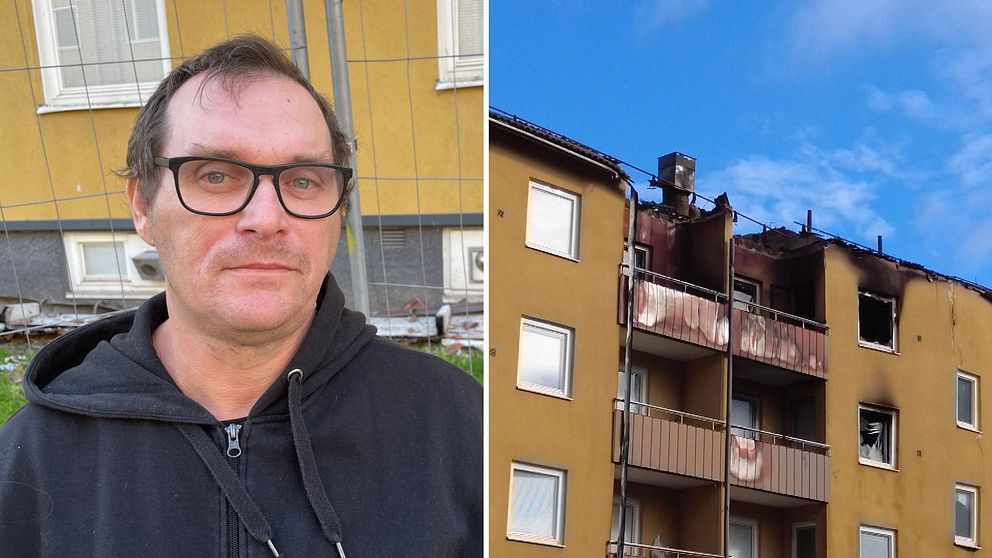 Håkan Tinglöfs lägenhet är svårt drabbad av branden och det efterföljande släckningsarbetet.