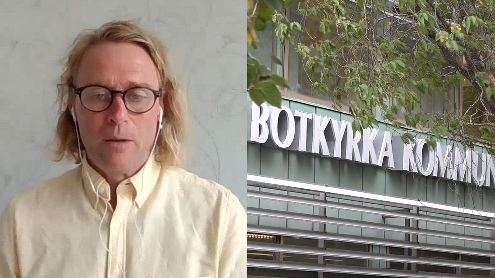 Forskare Johan Wänström till vänster i bild, till höger en närbild av Botkyrka kommunhus.