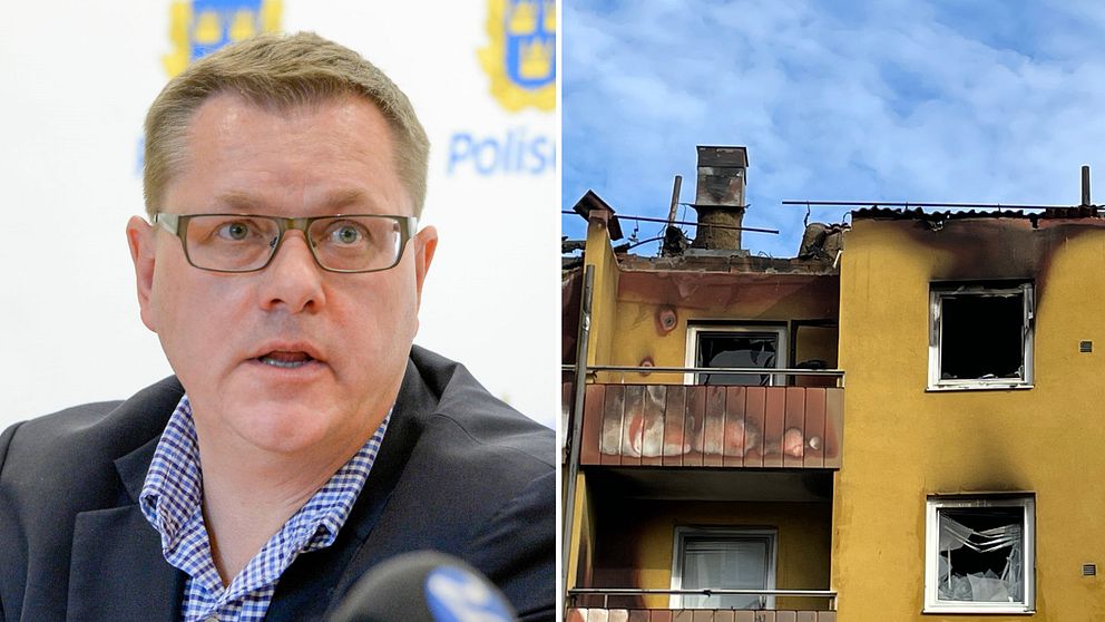 Norrköpings chefsåklagare Torsten Angervåg och det branddrabbade huset på Luntgatan.