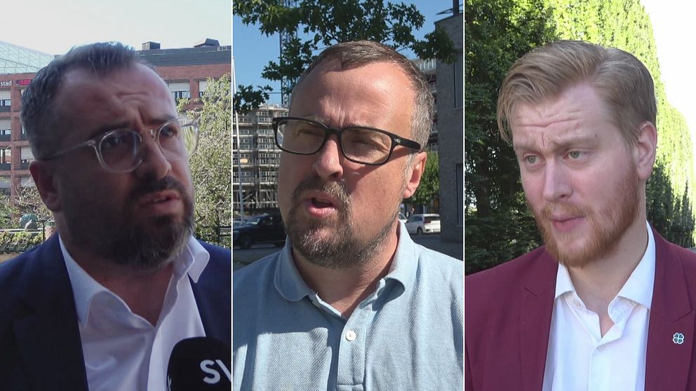 från vänster Malmöpolitikerna Sedat Arif (S) Magnus Olsson (SD) och Anton Sauer (C)
