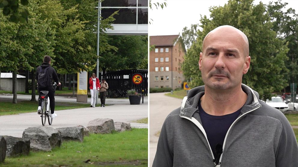 En bild på campus Linnéuniversitet och polisen Emir Bajric