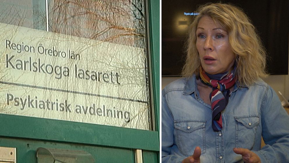 Karin Haster, områdeschef för psykiatrin i region Örebro län, till höger. Arkivbild på dörren till psykiatrimottagningen till vänster.