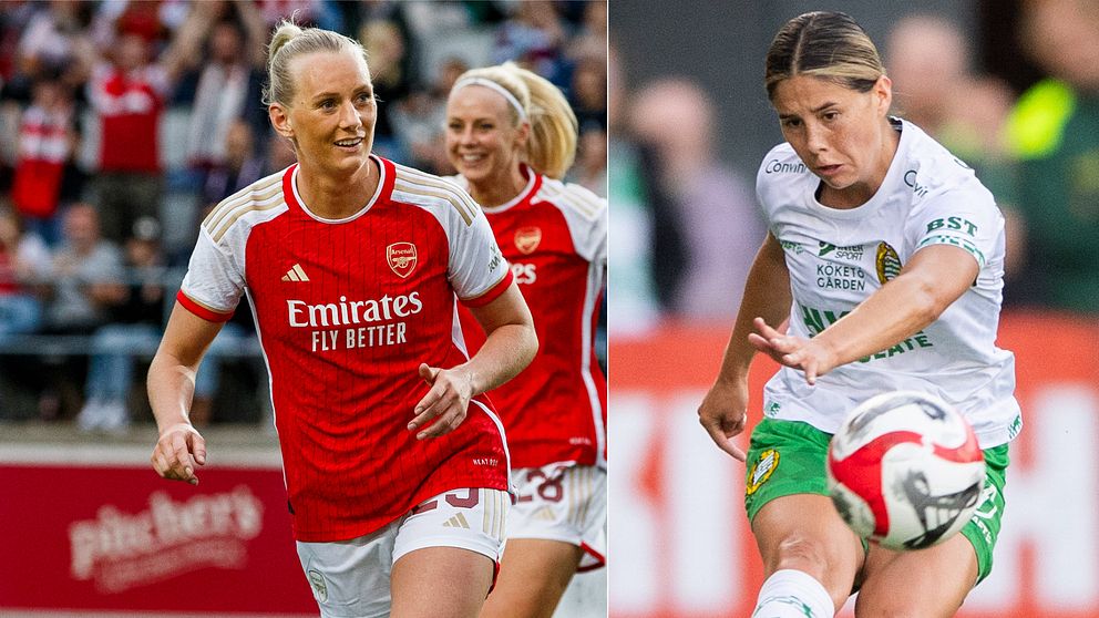 Kyra Cooney-Cross (till höger) lämnar Hammarby för Stina Blackstenius och Amanda Ilestedts Arsenal.