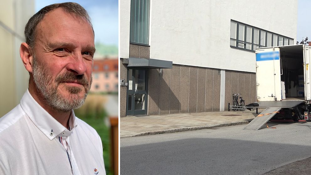 Torbjörn Brorsson (M), ordförande i Individ- och familjenämnden i Landkrona. En flyttbil står utanför akutbo Engelbrekt.