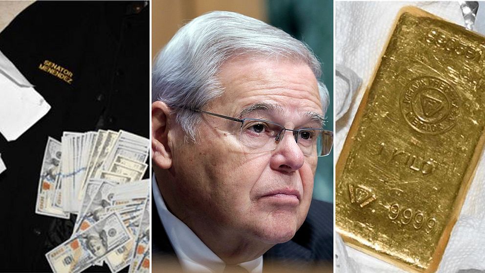 En hög med kontanter, senatorn Bob Menendez och en guldtacka.