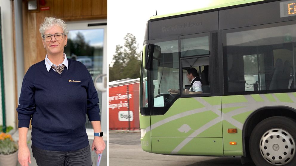 Michaela Svensson och buss.