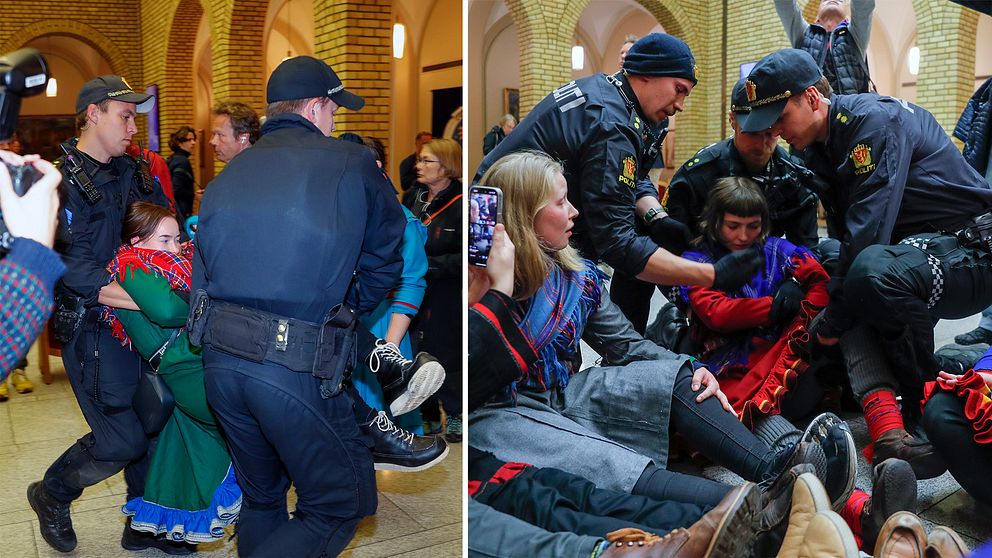 Vid 20:30-tiden på onsdagskvällen började polisen bära ut demonstranterna.