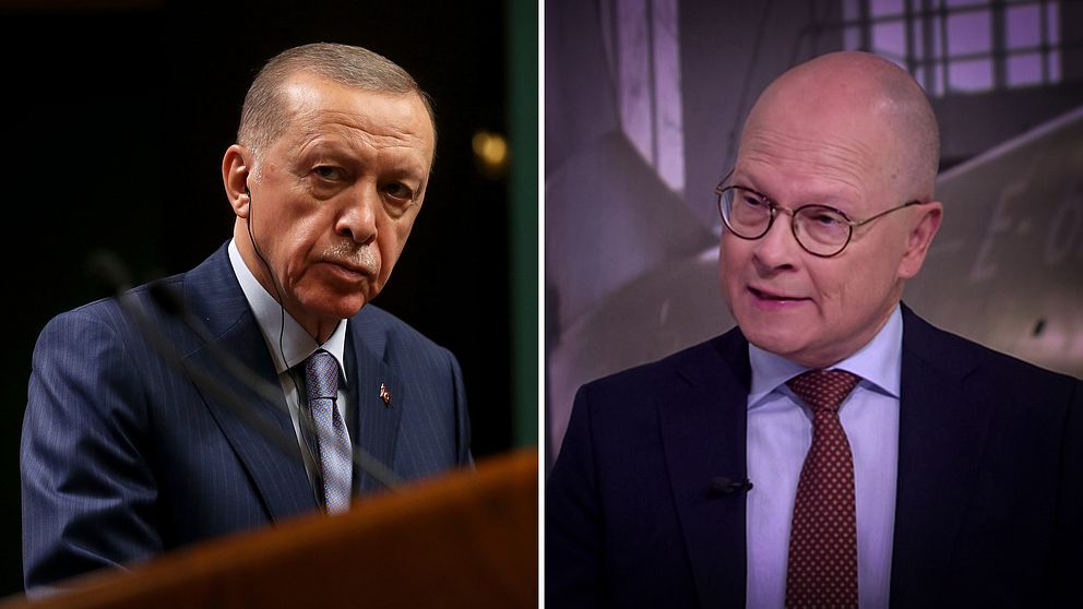 Turkiets president Recep Tayyip Erdogan bredvid bild på Mats Knutson, SVT:s inrikespolitiska kommentator.