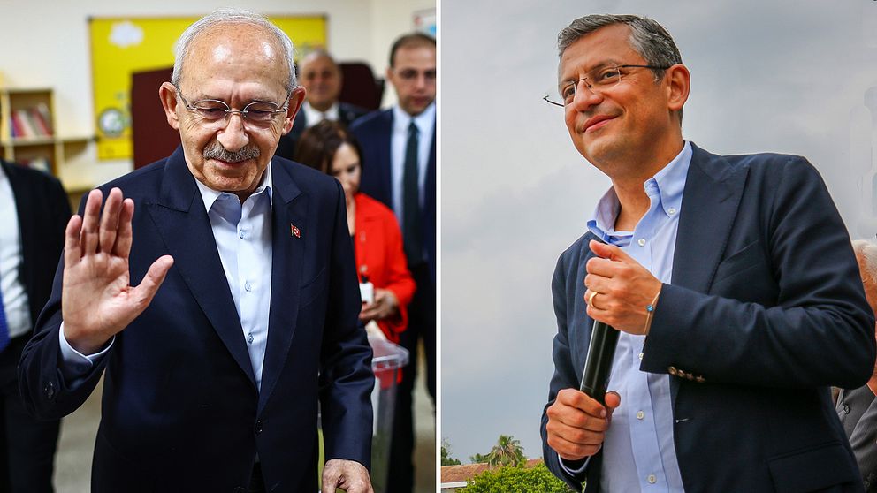 Kemal Kilicdaroglu bredvid bild på Özgür Özel.