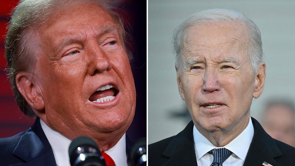 Bild på Donald Trump till vänster och på Joe Biden till höger.