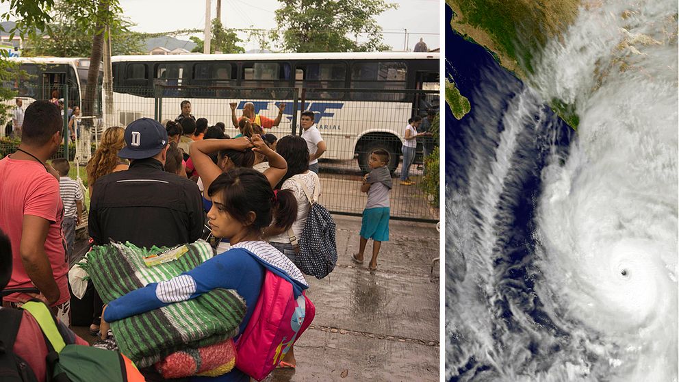 Människor söker skydd för orkanen Patricia i Mexiko.