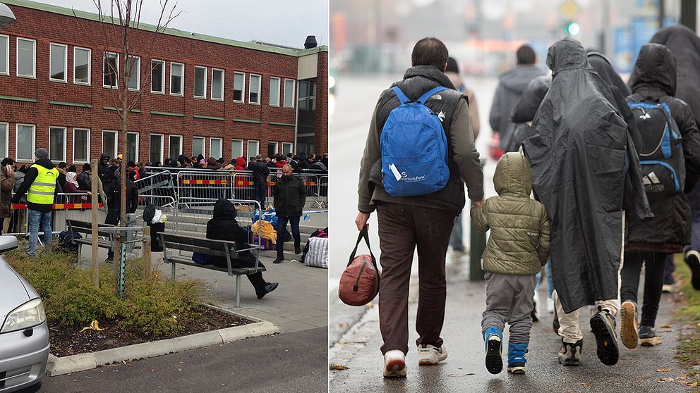 Ett hundratal människor väntade i dag utanför Migrationsverkets boende.