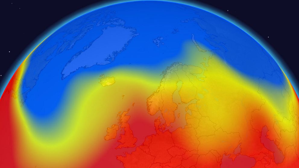 Gränsen mellan polarluft och tropikluft är som ett vågmönster. Nu befinner sig Sverige i den varmare delen.
