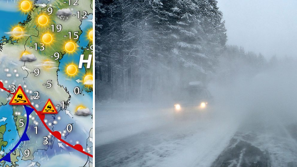 Kraftigt snöfall väntas i södra Sverige