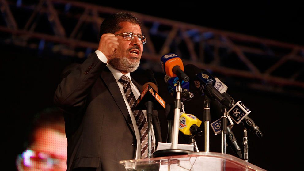 Mohammed Mursi under sin valkampanj i Kairo.
