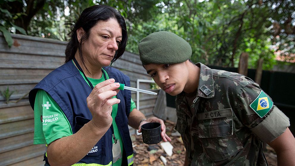 Brasilianska soldater får undervisning om myggsmittan Zikaviruset, som spridit sig snabbt i Brasilien och andra delar av Sydamerika.