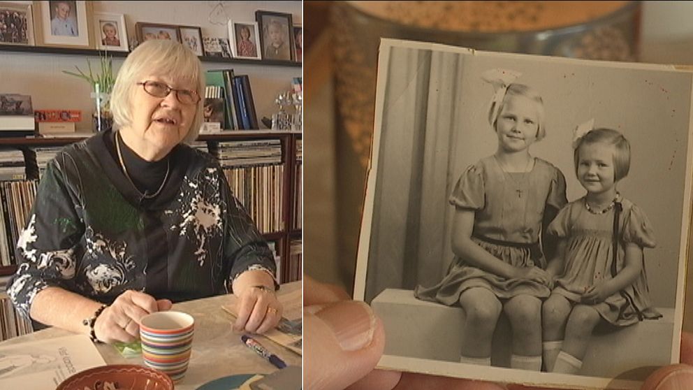 Eila Wictorzon kom som flyktingbarn från Finland tilll Oskarshamn under kriget. På fotografiet sitter hon till höger om sin storasyster.
