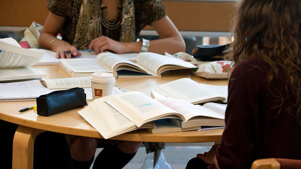 Studenter som studerar i sina böcker