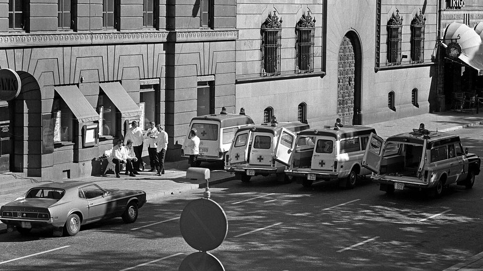 Vid Norrmalmstorgsdramat i Stockholm 1973 krävde rånaren Jan-Erik Olsson och Clark Olofsson en snabb flyktbil. Arkivbild.