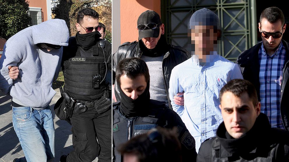 De båda männen häktades i den lilla grekiska hamnstaden Alexandroupolis, misstänkta för terrorbrott.