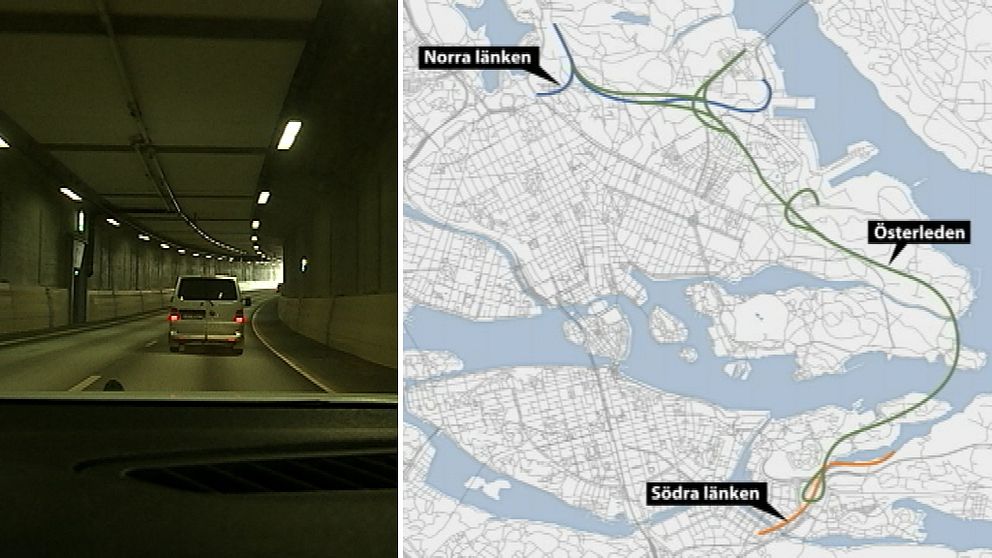 bil i tunnel + karta över en tänkt östlig förbindelse