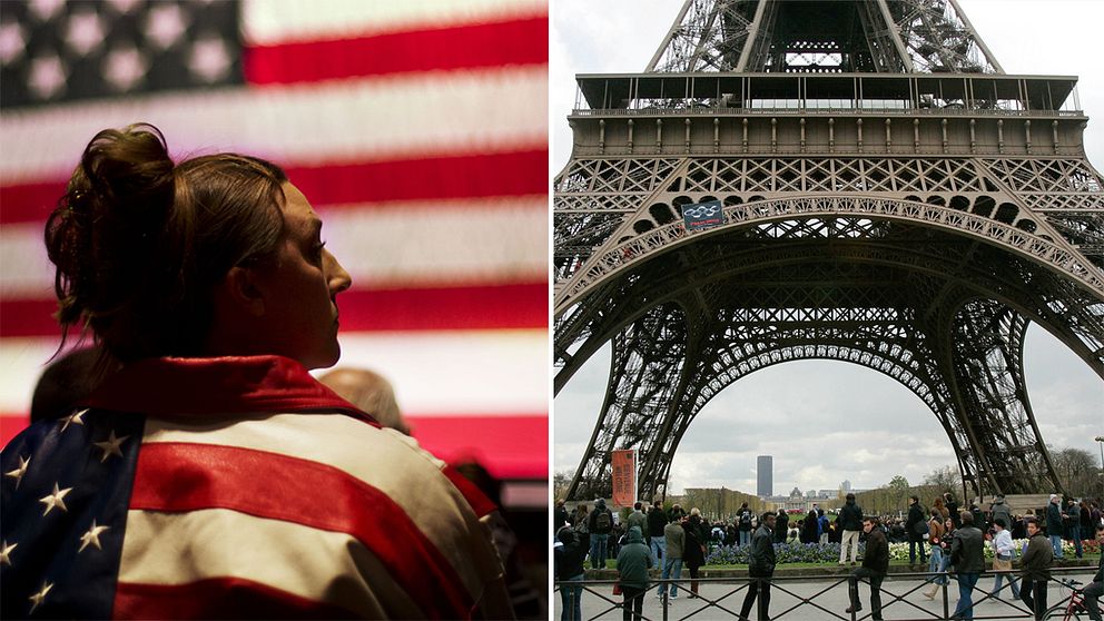 Amerikanska flaggan och Eiffeltornet