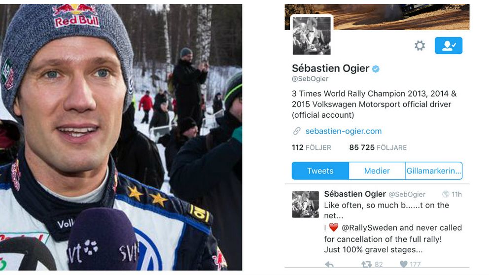 Sébastien Ogier är skeptisk till rallyvägarna. Twittrade om att han aldrig påstått att hela rallyt borde ställas in.