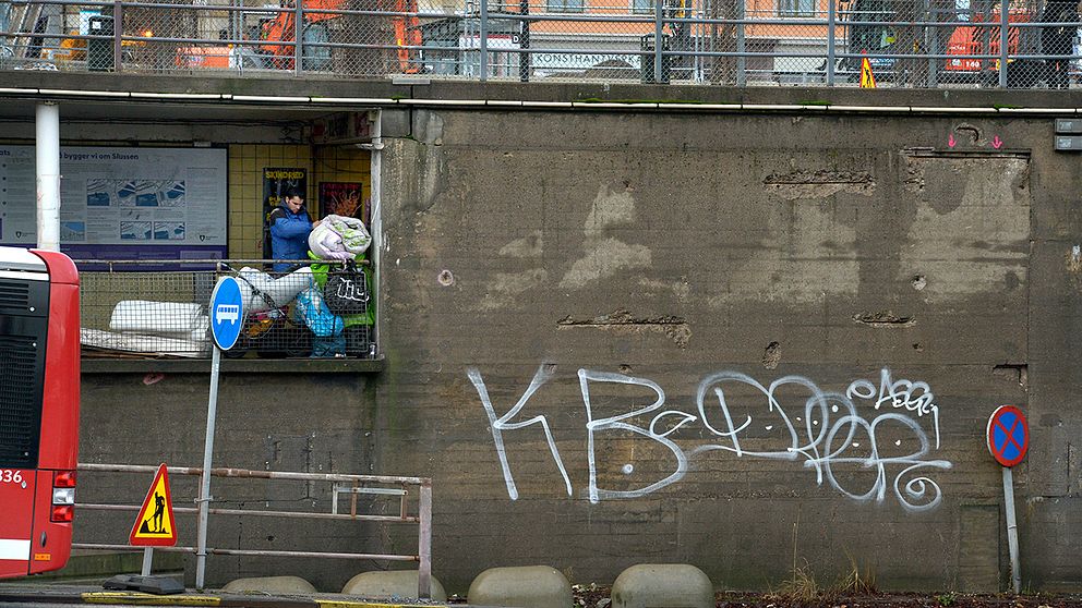 Klotter vid Slussen i Stockholm.