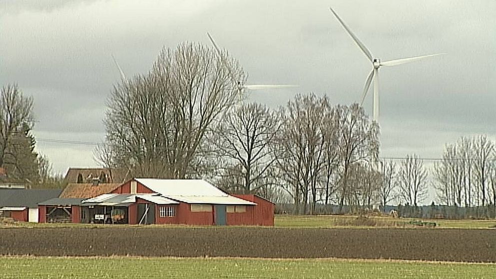 Vindkraftverk på östgötsk landsbygd