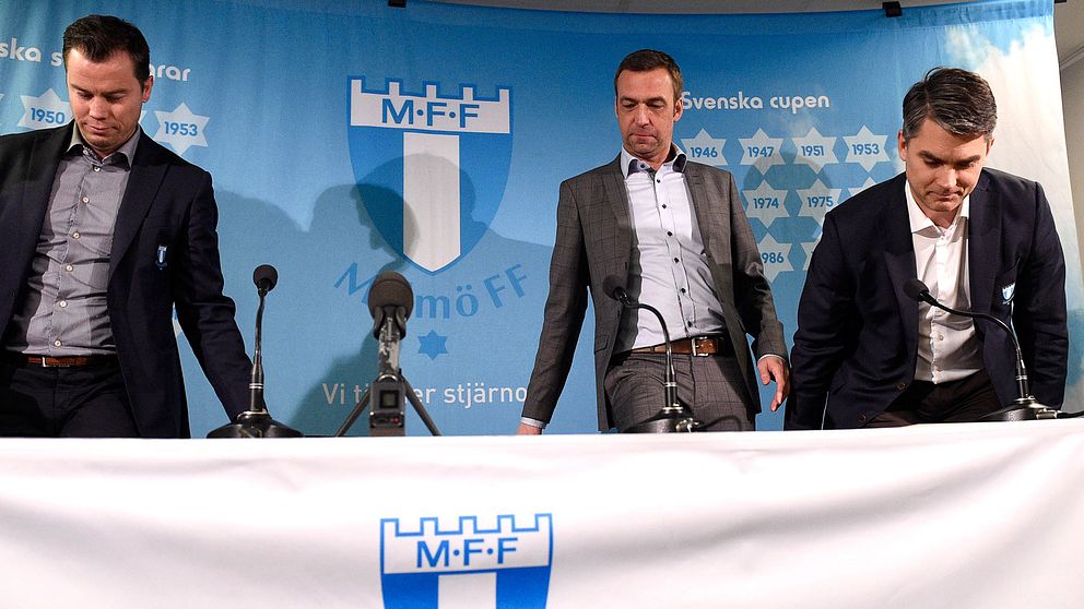 Daniel Anderssons, till vänster, och Niclas Carlnéns, till höger, arbete innebar ett rekordår för Malmö FF ekonomiskt. I mitten nye tränaren Allan Kuhn.