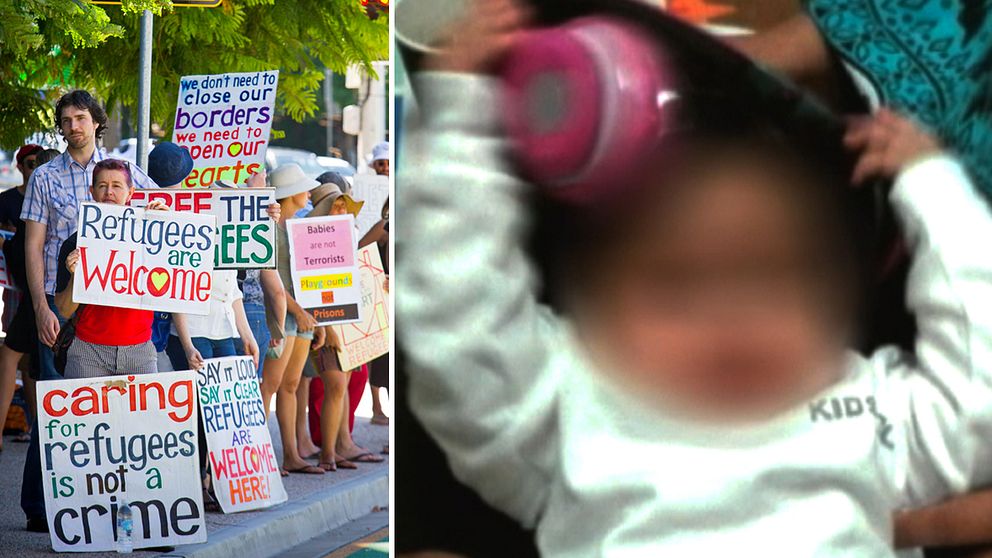 Demonstranterna i Brisbane protesterar mot Australiensk hårda flyktingpolitik.