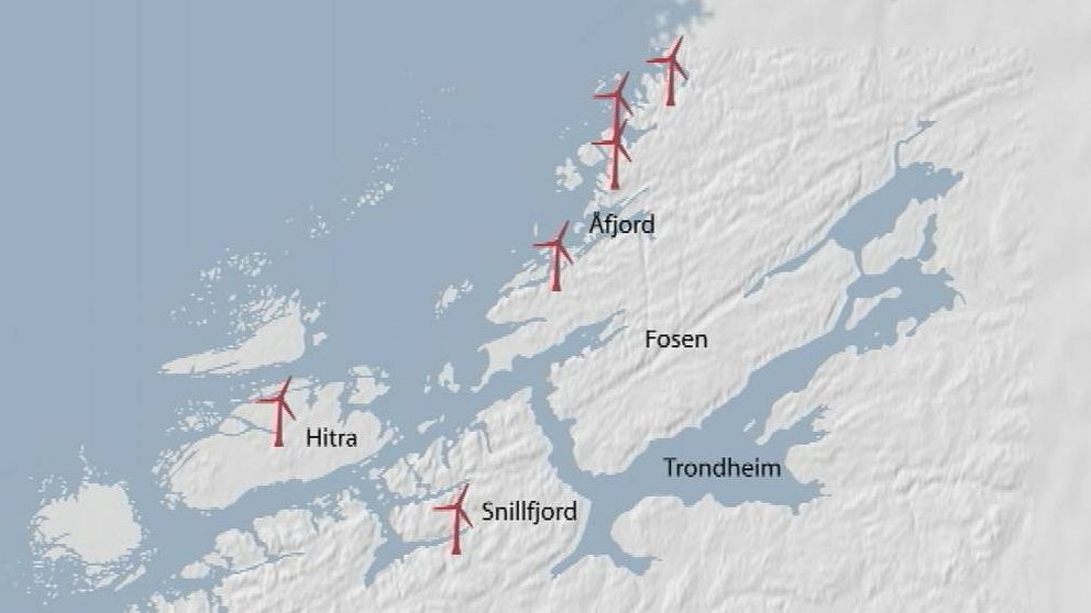 280 vindkraftverk fördelas på sex områden
