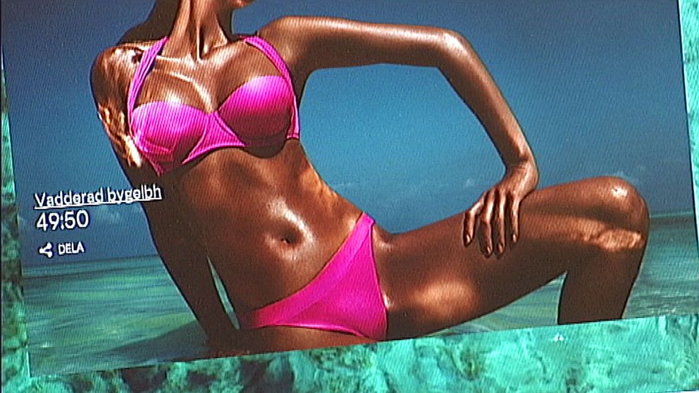 Bild från H&M-kampanj. Solbränd kvinna i bikini.