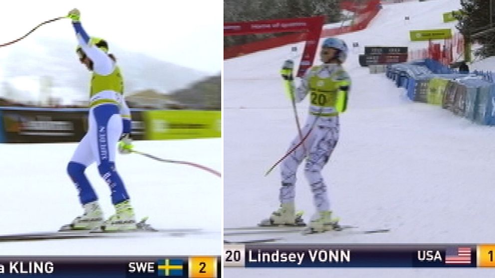 Kajsa Kling körde in som tvåa och Vonn i ledning.