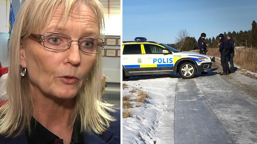 Till vänster Kammaråklagare Anne Sjöblom. Till höger några poliser vid avspärrningen i Örsundsbro där polisen misstänkte att ett mord på en kvinna begåtts.