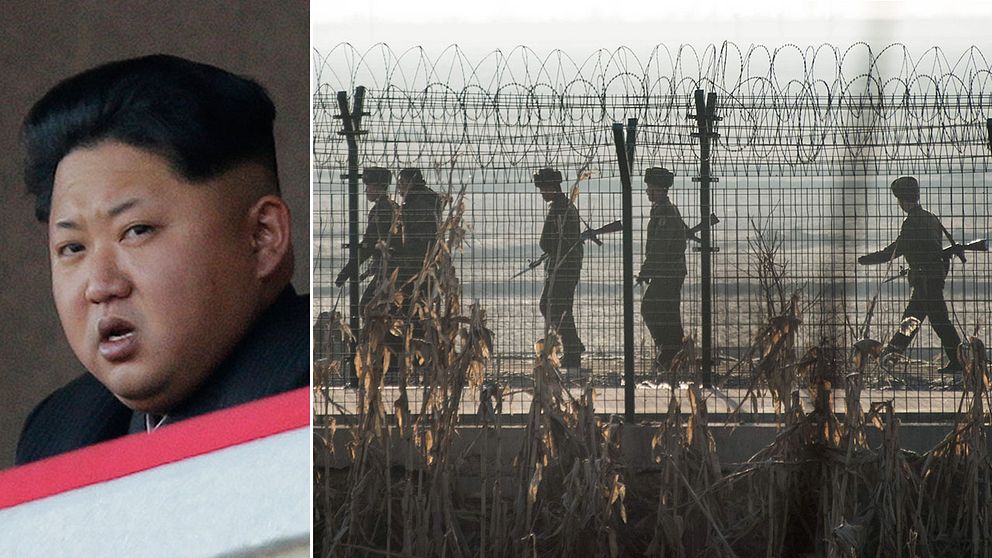 Kim Jong Un och en bild på nordkoreanska soldater.
