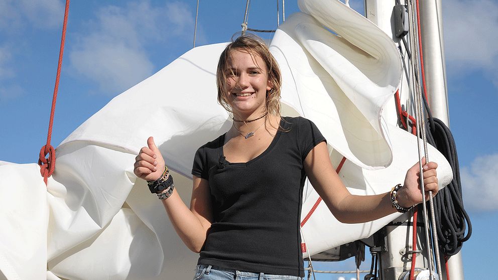 Laura Dekker när hon anlände till den karibiska ön Sint Maarten i januari 2012.