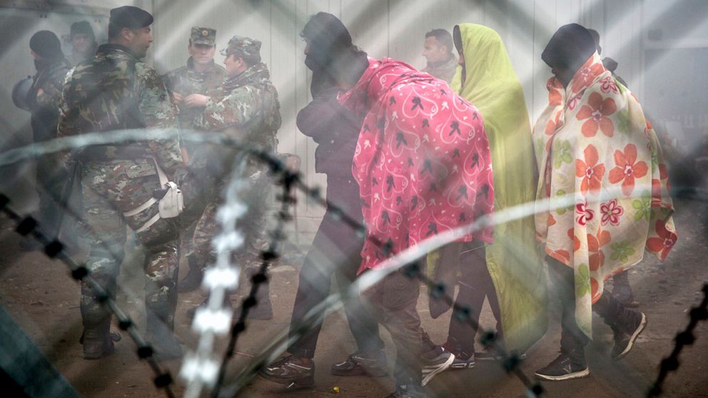 Flyktingar vid den grekiska gränsen.
