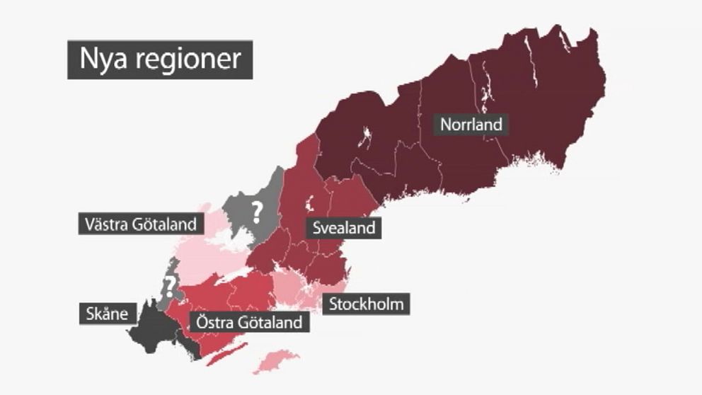 Karta över nya regioner i Sverige