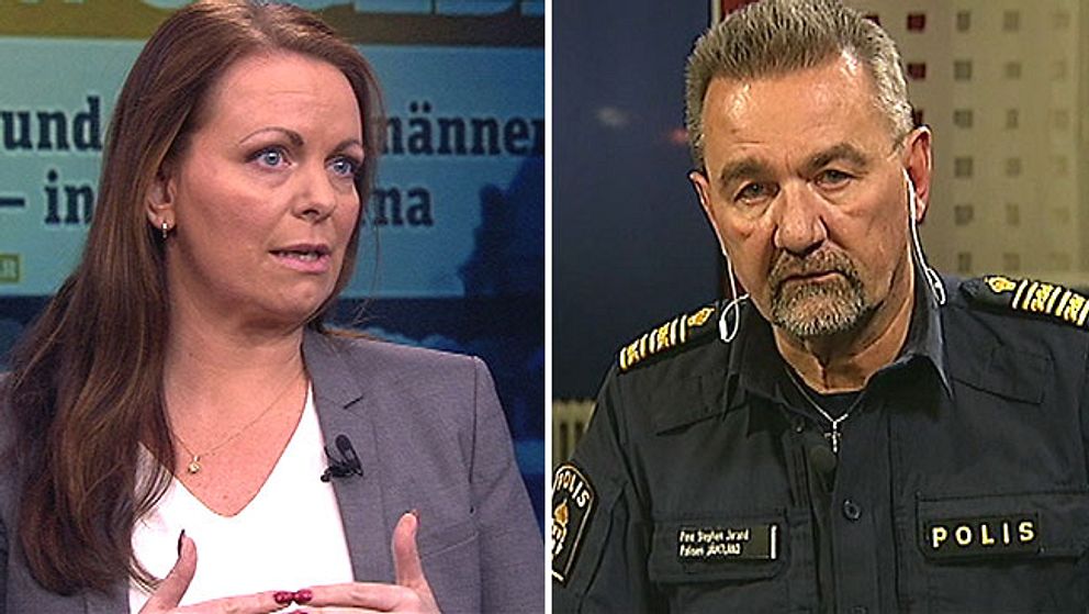 Katarina Wennstam, författare specialiserad på ämne sexuellt våld, i debatt med områdespolischef Stephen Jerand i Östersund.