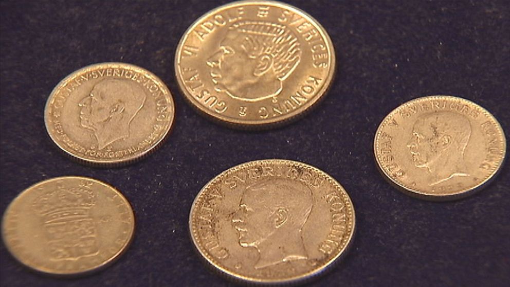 Fem stycken mynt.