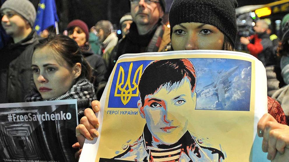 Demonstration för Nadezjda Savtjenko, ukrainsk pilot i rysk fångenskap.