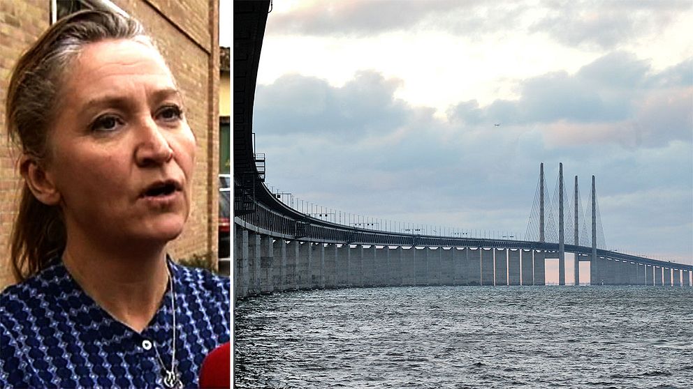 Författaren Lisbeth Zornig Andersen och en bild på Öresundsbron.