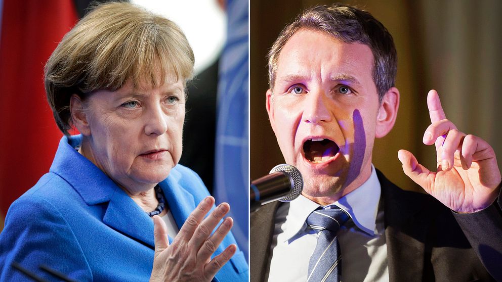 Tysklands förbundskansler bredvid AFD:s Björn Höcke, gruppledare för AFD i Thüringen.