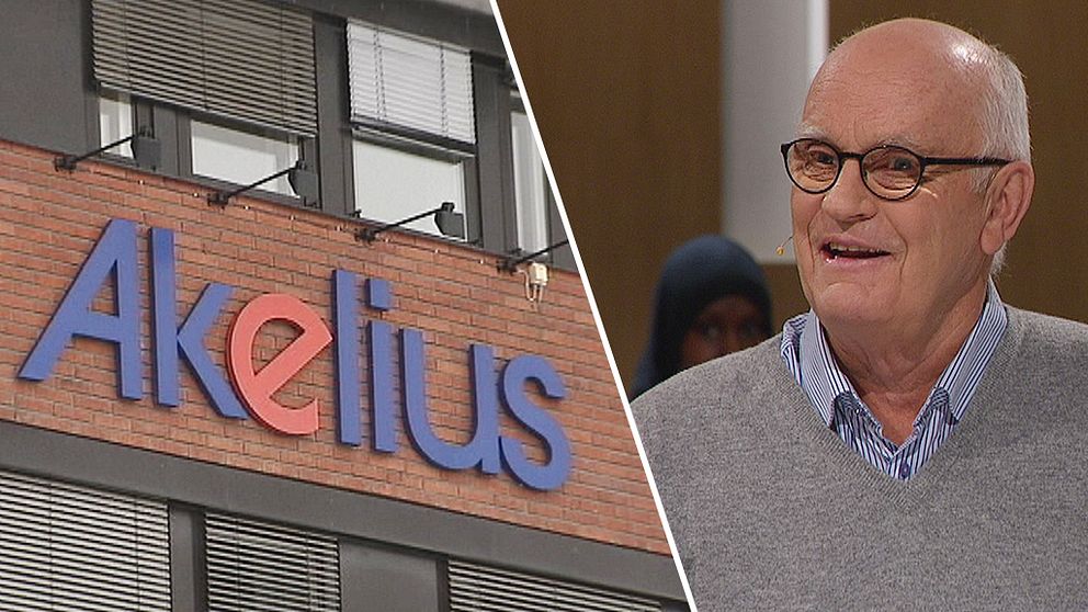 Entreprenören Roger Akelius och logotypen till hans företag.