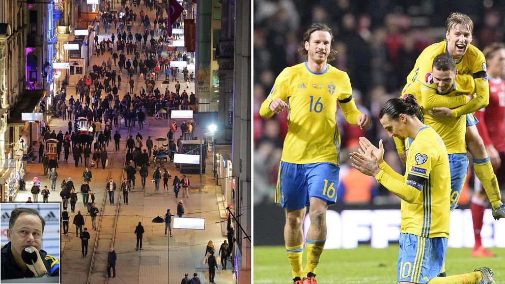 Trots terrordådet på Istiklal i lördags ser Sverige ut att spela mot Turkiet i Turkiet. Infälld bild: Niklas Bodell, presschef.
